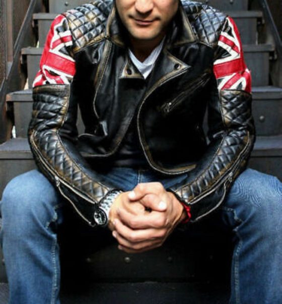 MOTERO Men's UK Flag Double Breast Distressed CE Armoured Biker Leather Jacket