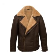 Asymmetrical Leather Brown Shearling Jacket Mens