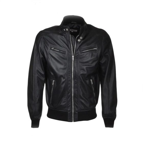 Men Biker Bomber Style Leather Jacket