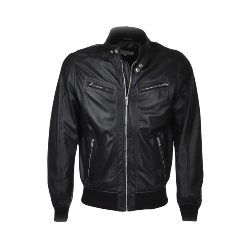 Men Biker Bomber Style Leather Jacket