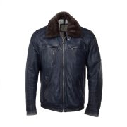 Detachable Collar Bomber Style Leather Jacket
