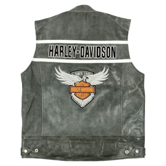 Harley Davidson Men’s Genuine Leather Black Biker Vest Leather Vest Motorcycle Motocollection