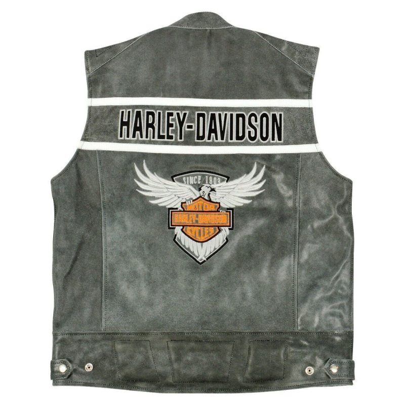 Harley Davidson Men’s Genuine Leather Black Biker Vest Leather Vest Motorcycle Motocollection