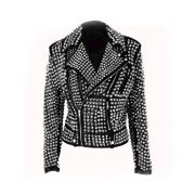 Handmade Women Black Fashion Studded Punk Style Leather Jacket