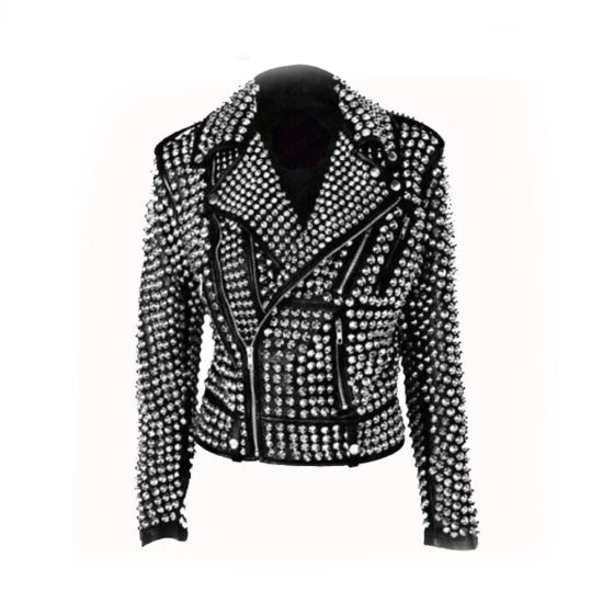 Handmade Women Black Fashion Studded Punk Style Leather Jacket