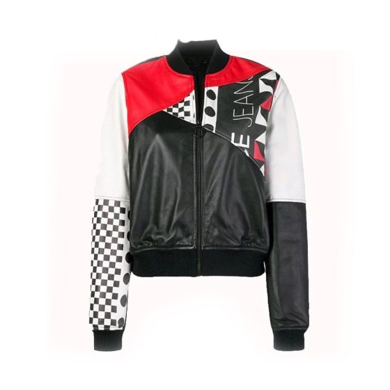 Womens Fashion Printed Bomber Leather Jacket