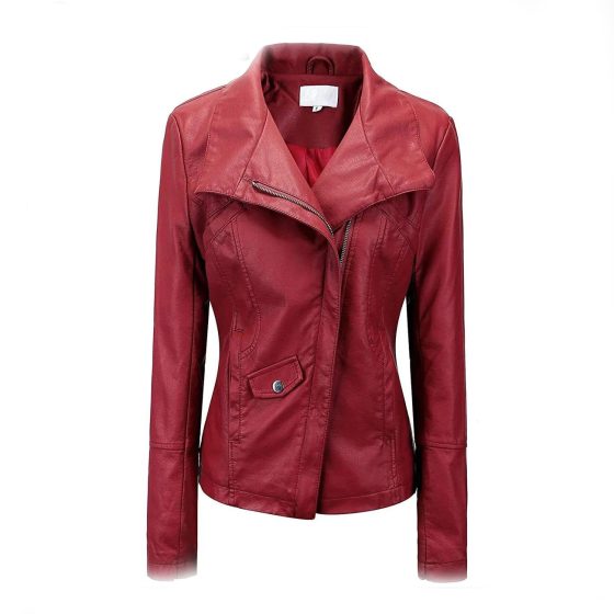 Womens Biker Leather Jacket Moto Wine