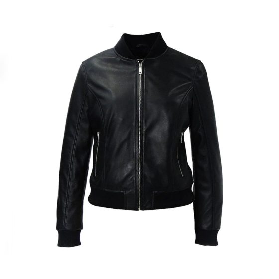 Black Leather Bomber Jacket - High Quality