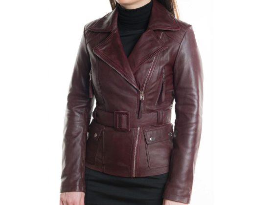 Elegant Maroon Lightweight Lambskin Leather Jacket for Women Motocollection