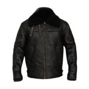 B3 Aviator Bomber Sheepskin Black Leather Jacket