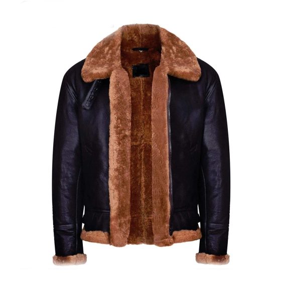 Brown B3 Real Shearling Sheepskin Leather Bomber Flying Jacket