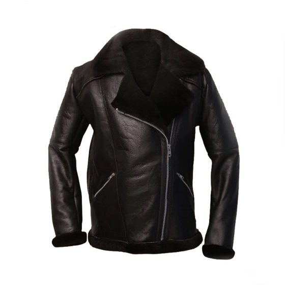 Men B4 Bomber Aviator Raf Black Real Shearling Jacket