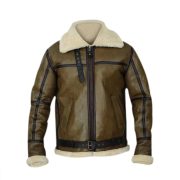Army Greenish Brown Shearling Leather Jacket