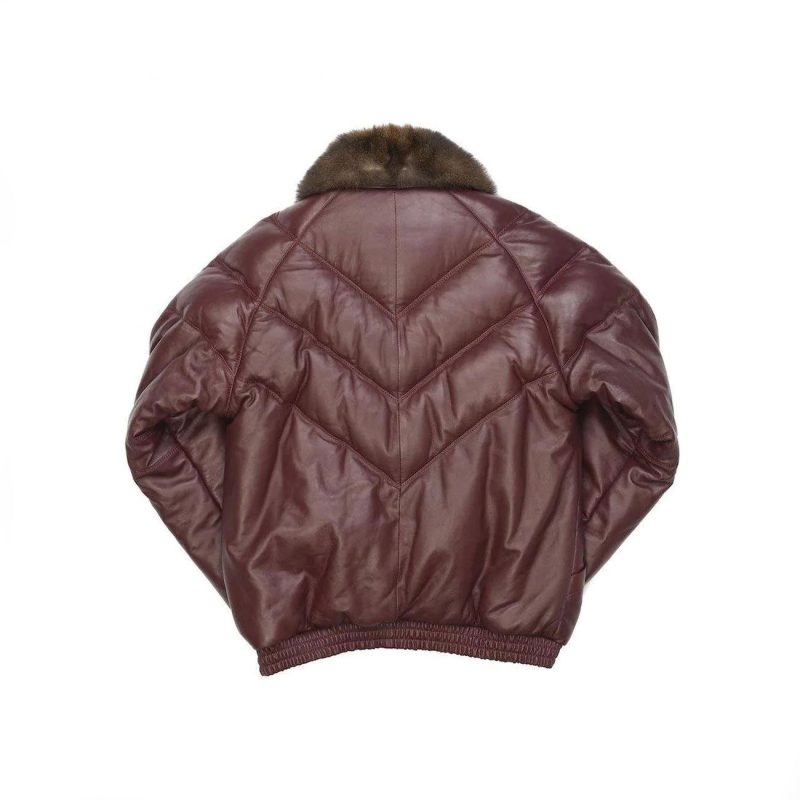 Burgundy Color Real Quality Fur V Bomber Leather Jacket