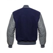 Dark Blue Wool Varsity Jacket With Dark Grey Leather Sleeves - Image 3