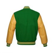 Green Wool & Gold Leather Sleeves Varsity jacket - Image 3