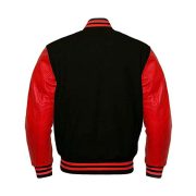 Black Wool & Red Leather Sleeves Varsity jacket - Image 3