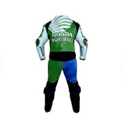American Honda Moriwaki Motorcycle Racing Leather Suit - Green - Image 2