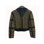 Handmade Womens Black Fashion Golden Studded Punk Style Leather Jacket - Image 2