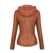 Brown Womens Hooded Faux Leather Fashion Jacket Motocollection