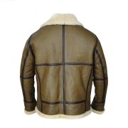 Army Greenish Brown Shearling Leather Jacket - Image 2
