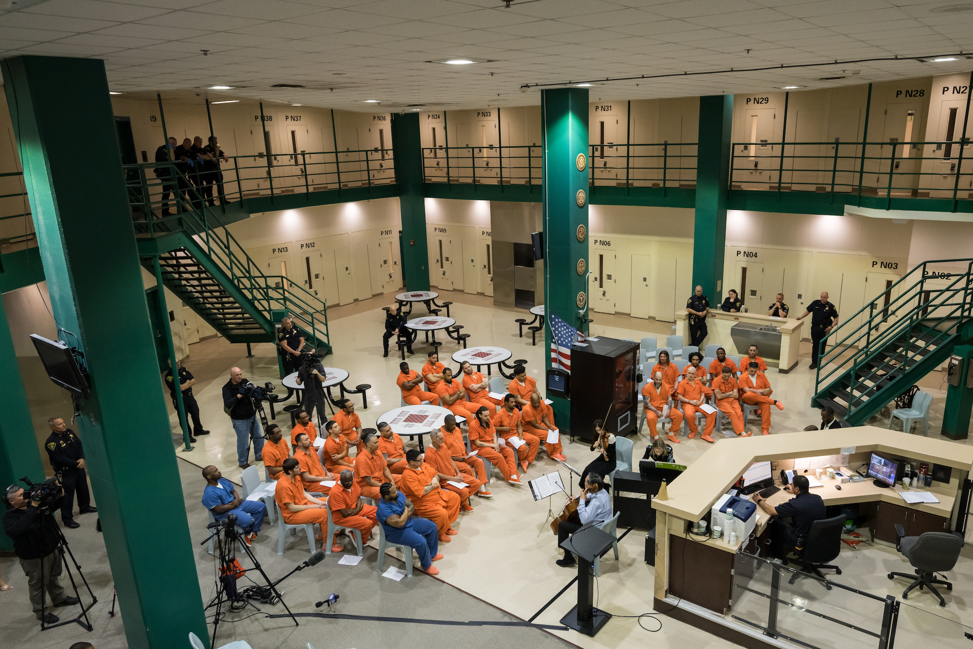 An Eastman School of Music ensemble performs for inmates in the rehabilitation unit at the Monroe County Jail.