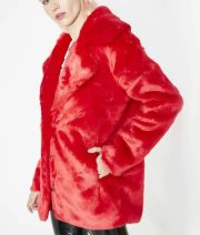 8 Ball Logo Printed Red Fur Jacket - Image 3