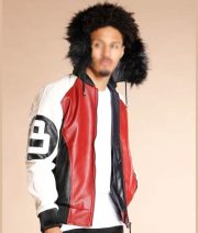 8 Ball Logo Fur Hooded Parka Leather Jacket - Image 3