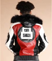 8 Ball Logo Fur Hooded Parka Leather Jacket - Image 2