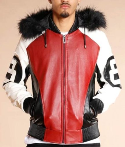 8 Ball Logo Fur Hooded Parka Leather Jacket
