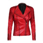 Asymmetrical Red Real Womens Lambskin Leather Jacket