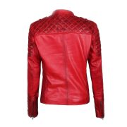 Asymmetrical Red Real Womens Lambskin Leather Jacket - Image 2
