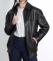 Bold & Stylish Women's Black Leather Bomber Jacket