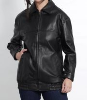 Bold & Stylish Women's Black Leather Bomber Jacket