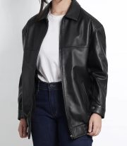 Bold & Stylish Women's Black Leather Bomber Jacket