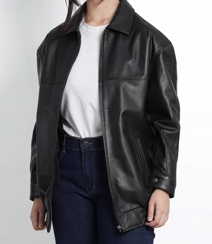 Bold & Stylish Women's Black Leather Bomber Jacket