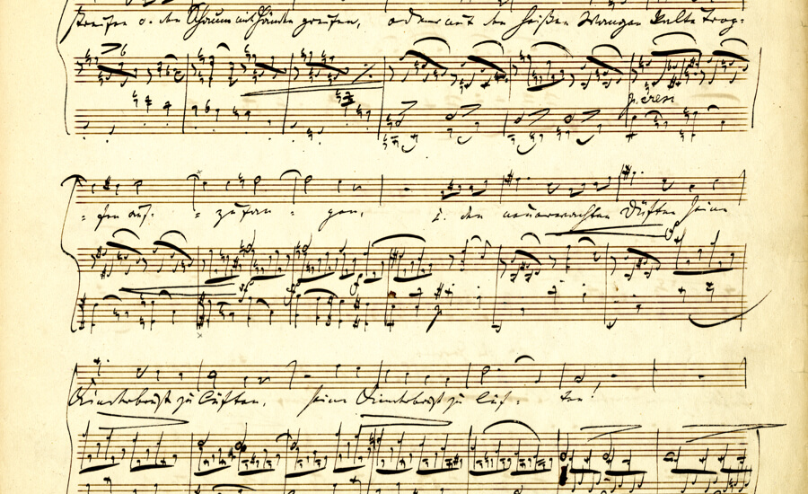 close-up of a sheet of music from the Sibley Library collection of scores.