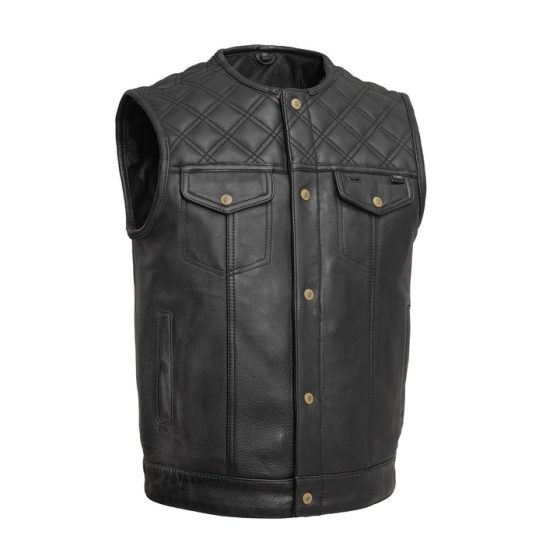 12 Gauge Men's Leather Vest for Motorcycle Riders