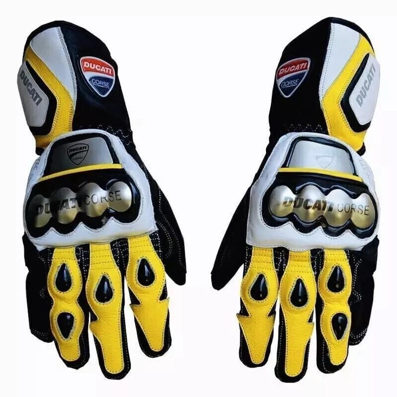 Ducati Corse Motorcycle Racing Leather Gloves – Carbon Fiber Durable & Secure