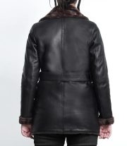 Fashionable Dark Brown Women's Leather Coat with Shearling
