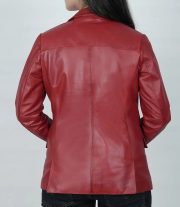 Fashionable Women's Two-Button Red Leather Blazer Jacket