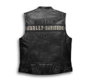 Harley Davidson Men’s Genuine Leather Black Back Logo Moto Cafe Biker Leather Vest Motocollection