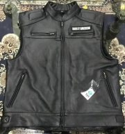Harley Davidson Men’s Genuine Leather Black Back Logo Moto Cafe Biker Leather Vest Motocollection