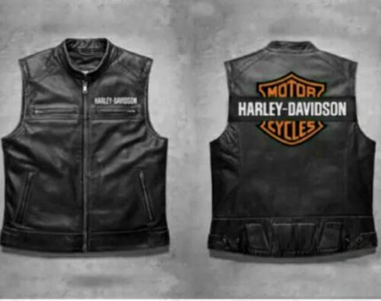 Harley Davidson Men's Genuine Leather Black Biker Vest Leather Jacket Moto Cafe