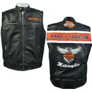 Harley Davidson Men's Genuine Leather Black Legendary Biker Vest Moto Cafe Racer