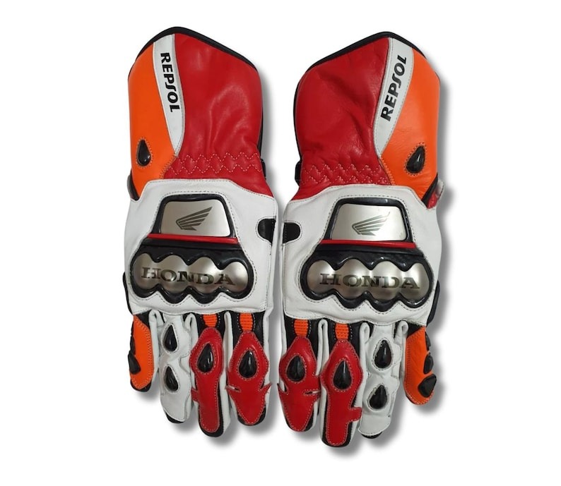 Honda Repsol Motorcycle Racing Leather Gloves - Genuine Leather Racing Protection