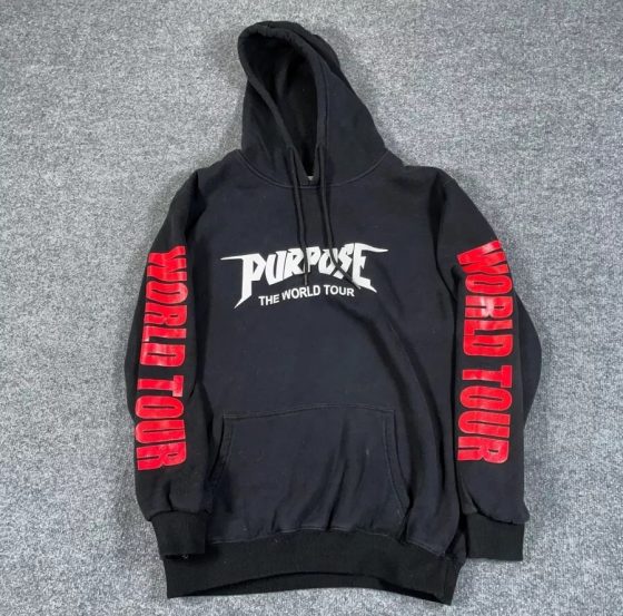 Justin Bieber Purpose Print Hoodie Sweatshirt Women's XL Black Red World Tour