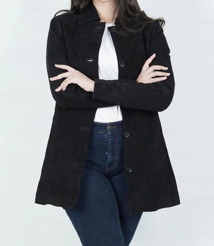 Kandis Women's Elegant Black Suede Car Coat
