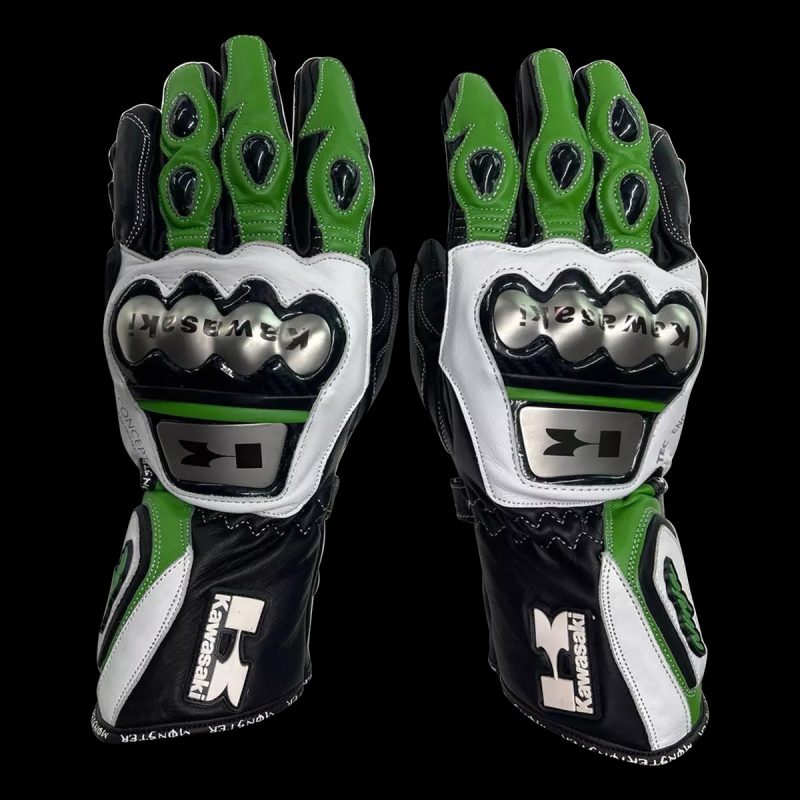 Kawasaki Monster Energy Motorbike Racing Leather Gloves