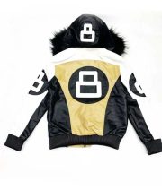 Unisex Khaki and White 8 Ball Fur Hooded Jacket - Image 2